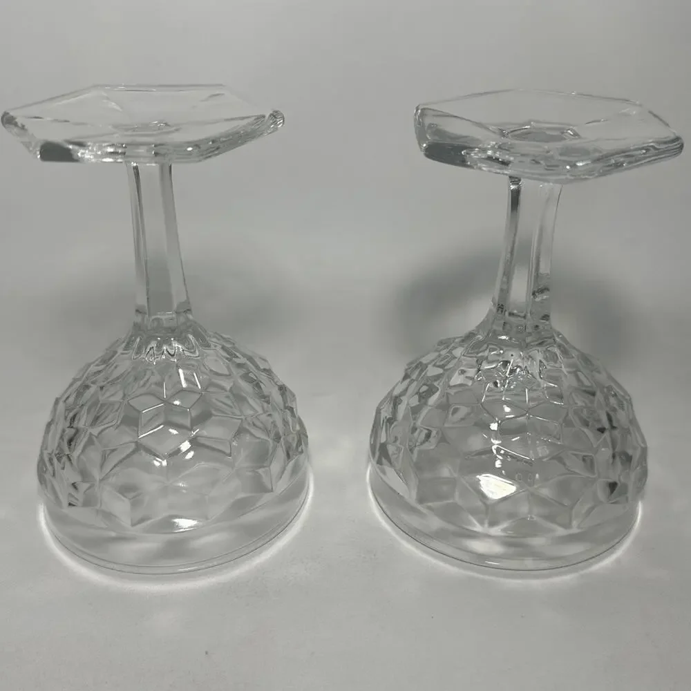 Fostoria American hex foot champagne tall sherbet glasses set of two cubist EUC!